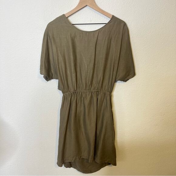 Vetta The Convertible Wrap Mini Dress Olive Green Linen Blend Womens Size M - Picture 5 of 8